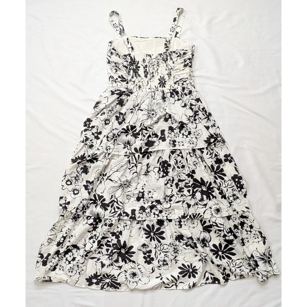Abercrombie & Fitch Emerson Tiered Maxi Dress Black White Floral XL - NWT
